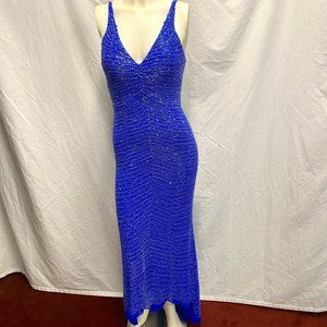 Alyce Designs Blue Silk Beaded Prom Formal Dress, Size 6